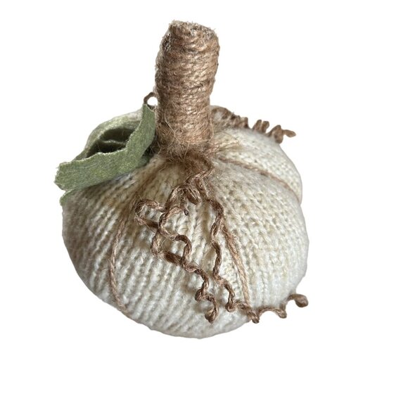 Pumpkin Knit White Handmade Fall Halloween Decoration Autum Neutral Cottage Styl - Picture 4 of 8
